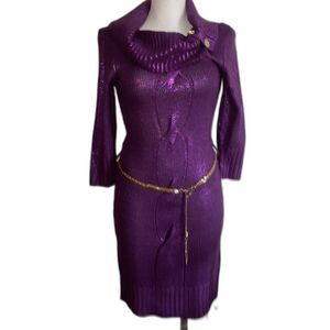 Baby Phat | Dresses | Baby Phat Rare Y2k Purple Metallic Coated Bodycon  Sweater Dress Sz M Chain Belt | Poshmark